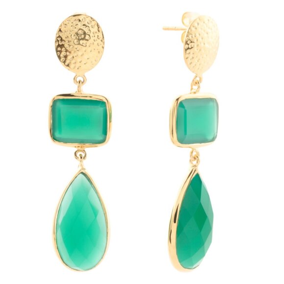 SHAANTI JEWELS  India 14kt Gold Plated Sterling Silver Green Onyx Earrings - Picture 1 of 2